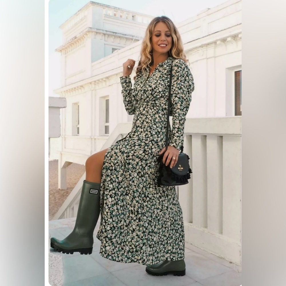 ZARA Floral Button Up Collar Maxi Dress